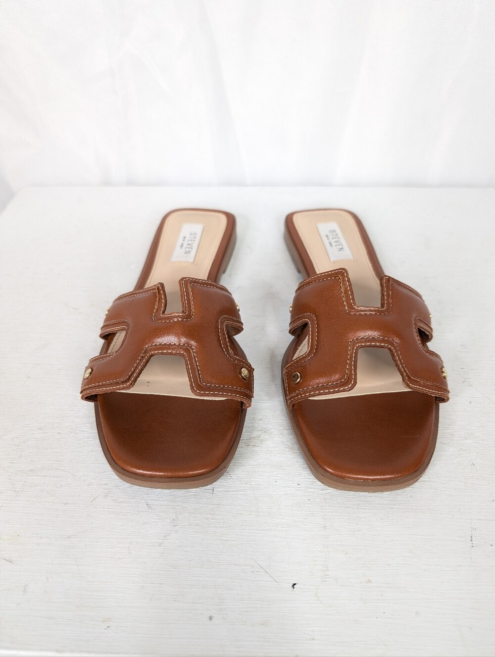 Steve Madden Harlien Cognac Faux Leather Slide Sandals - Size 7.5 - Picture 4 of 7